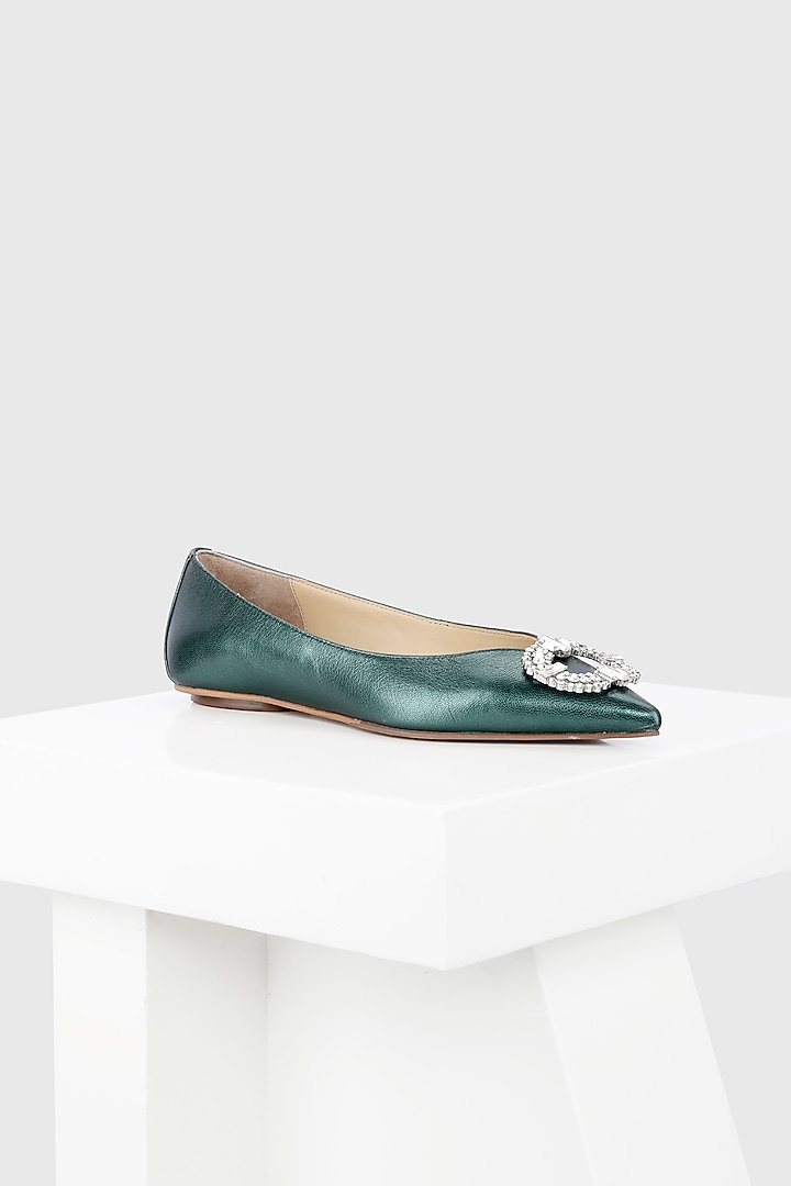Green Genuine Metallic Leather Flat Ballerina by Oroh at Pernia's Pop Up Shop