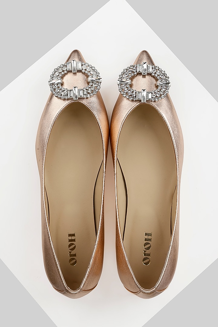 Rose Gold Genuine Metallic Leather Flat Ballerina by Oroh at Pernia's Pop Up Shop
