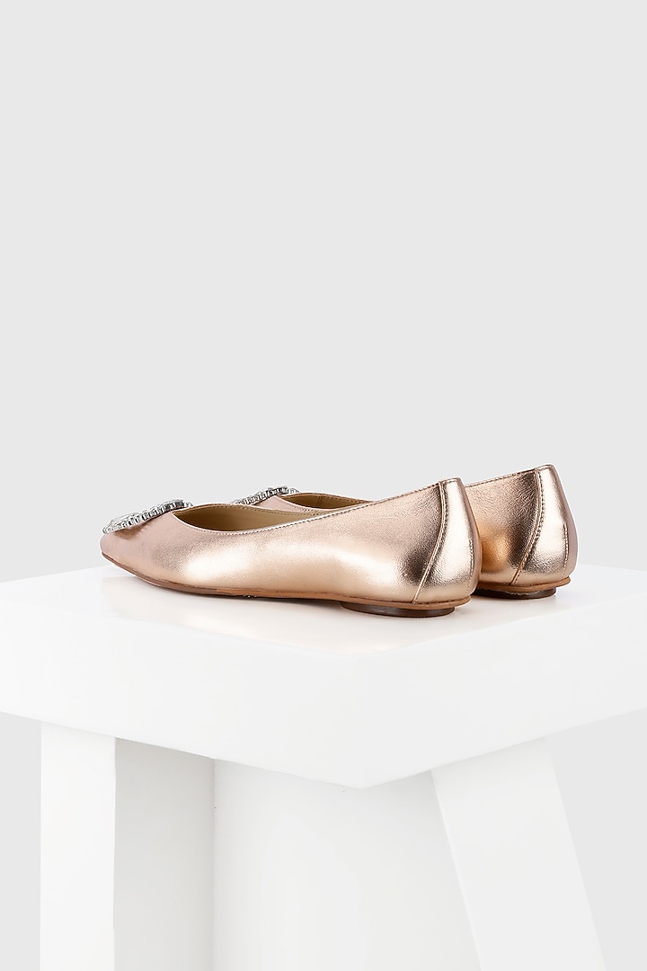 Rose Gold Genuine Metallic Leather Flat Ballerina by Oroh at Pernia's Pop Up Shop