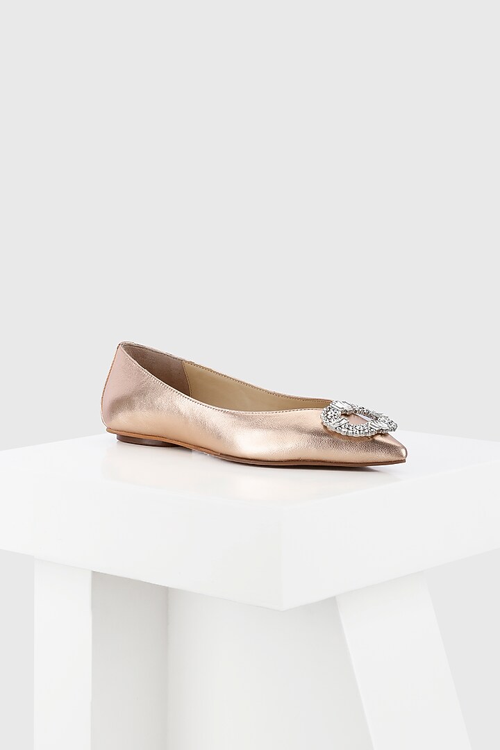 Rose Gold Genuine Metallic Leather Flat Ballerina by Oroh at Pernia's Pop Up Shop