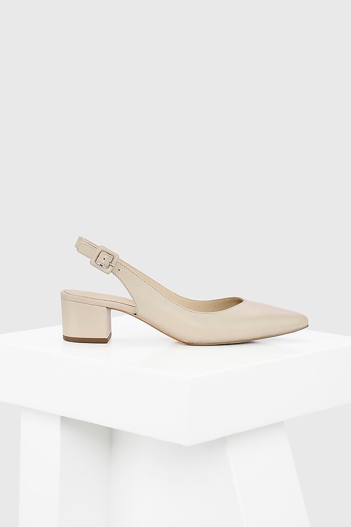 Nude Genuine Leather Block Heels by Oroh at Pernia's Pop Up Shop