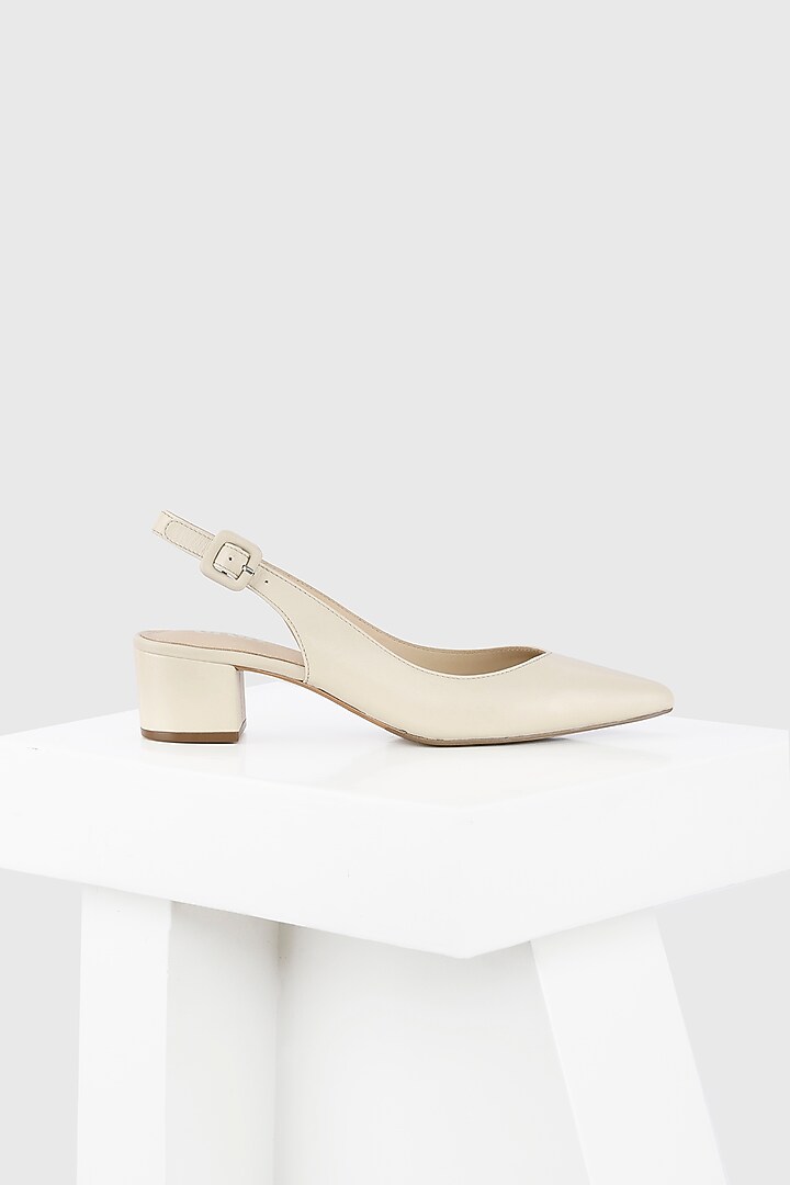 White Genuine Leather Block Heels by Oroh at Pernia's Pop Up Shop