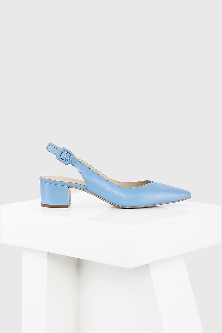 Blue Genuine Leather Block Heels by Oroh at Pernia's Pop Up Shop