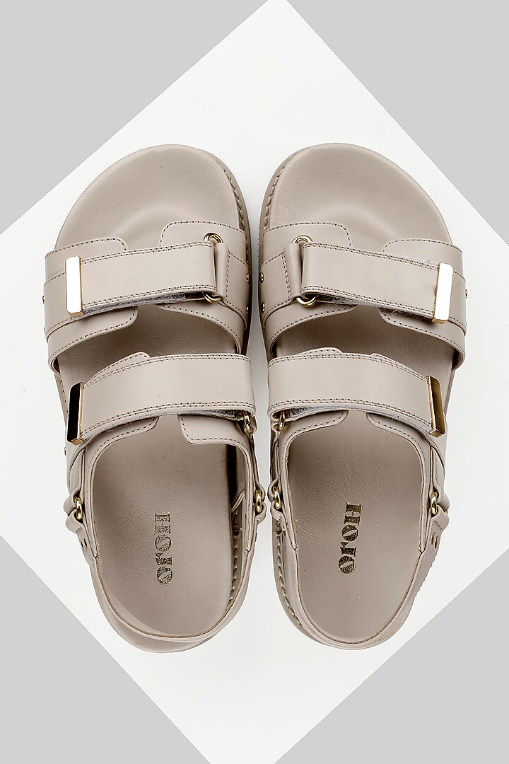 Nude Genuine Leather Footbed Sandals by Oroh at Pernia's Pop Up Shop