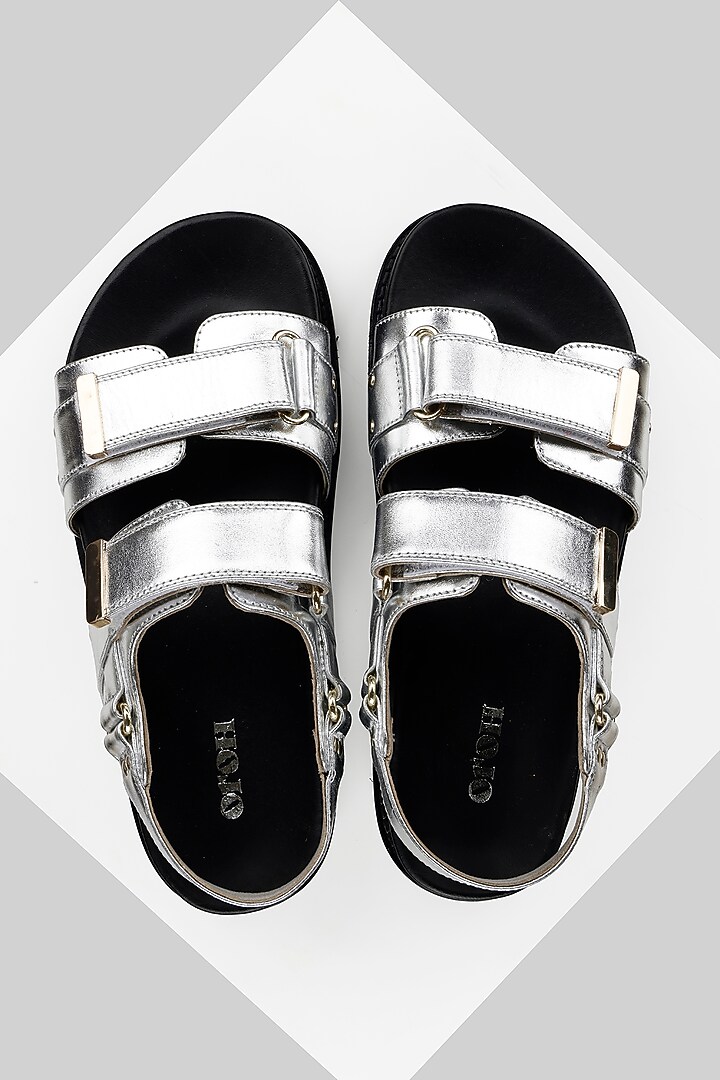 Silver Genuine Leather Footbed Sandals by Oroh at Pernia's Pop Up Shop
