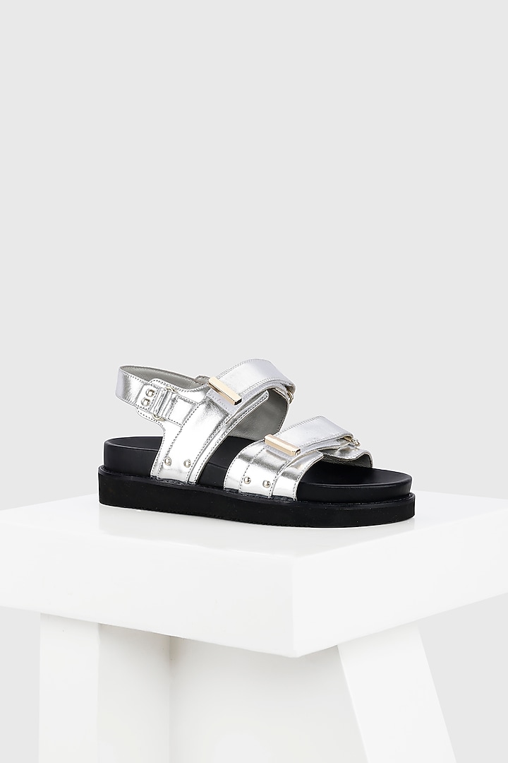 Silver Genuine Leather Footbed Sandals by Oroh at Pernia's Pop Up Shop