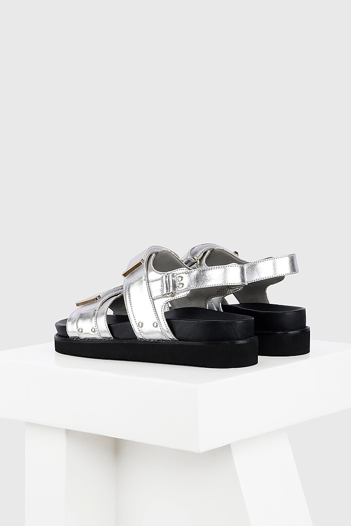 Silver Genuine Leather Footbed Sandals by Oroh at Pernia's Pop Up Shop