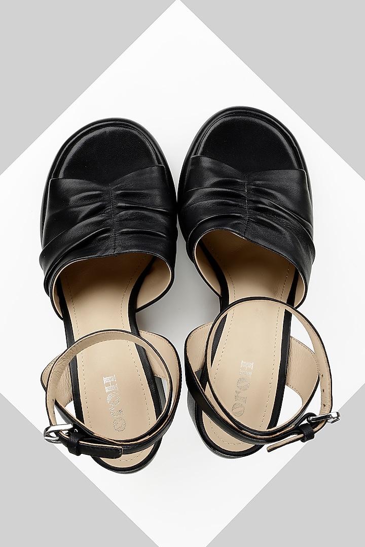 Black Genuine Leather Platform Block Heels by Oroh at Pernia's Pop Up Shop