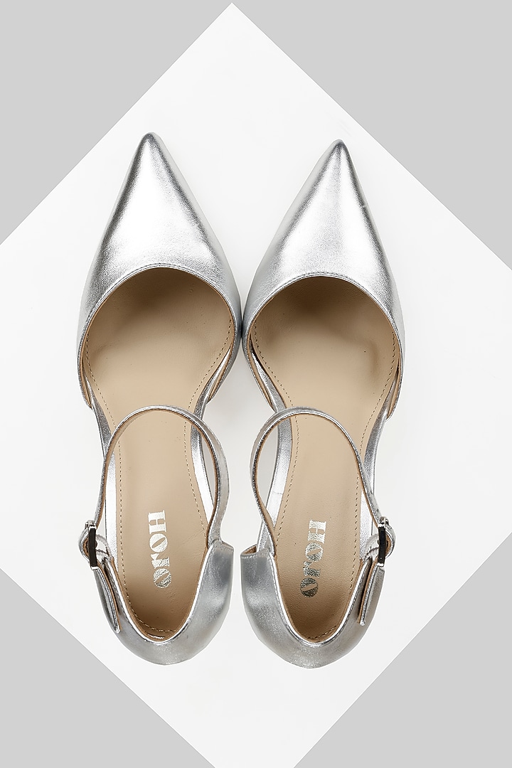 Silver Genuine Leather Pump Pencil Heels by Oroh at Pernia's Pop Up Shop