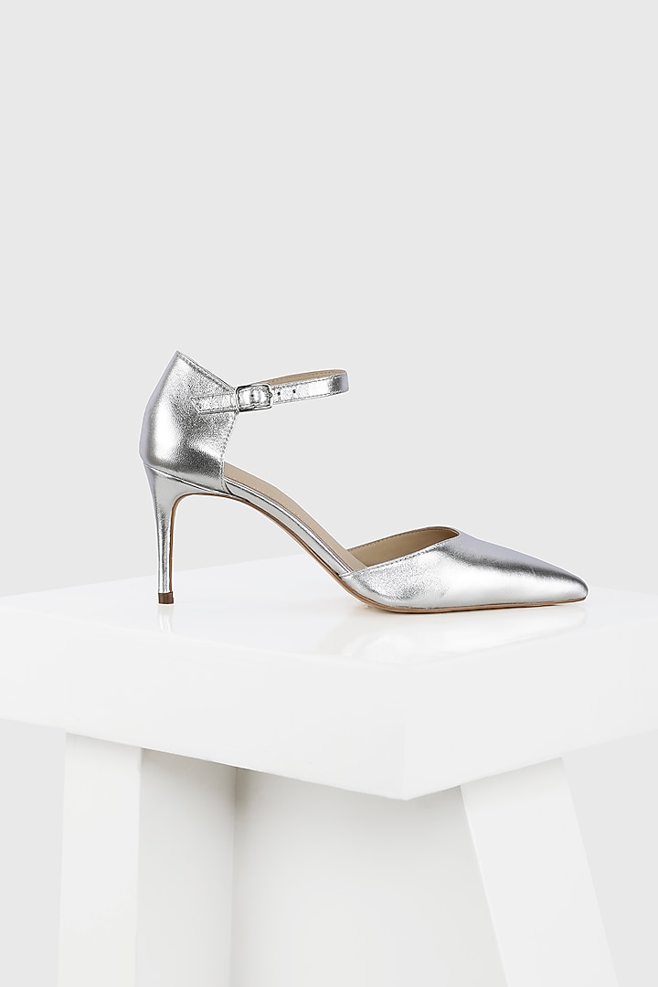 Silver Genuine Leather Pump Pencil Heels by Oroh at Pernia's Pop Up Shop