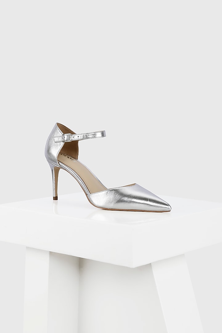 Silver Genuine Leather Pump Pencil Heels by Oroh at Pernia's Pop Up Shop
