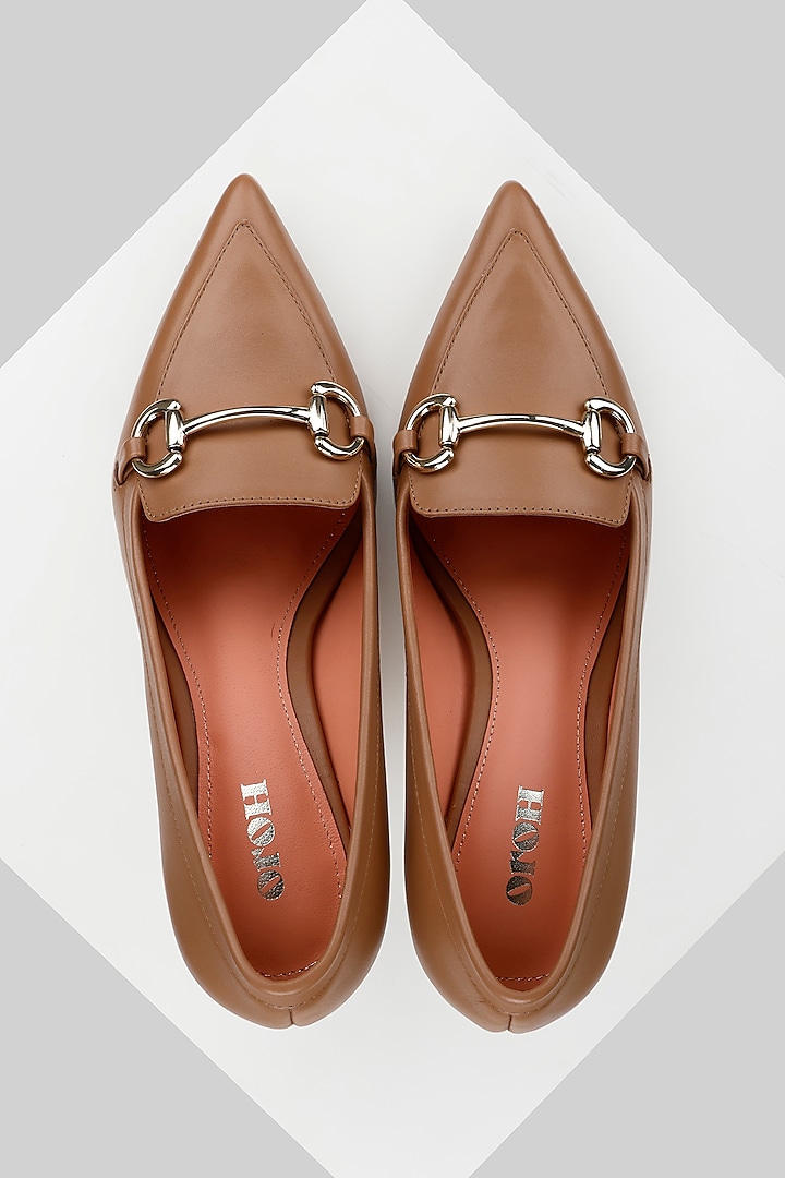 Tan Genuine Leather Mid Heel Court Shoes by Oroh at Pernia's Pop Up Shop