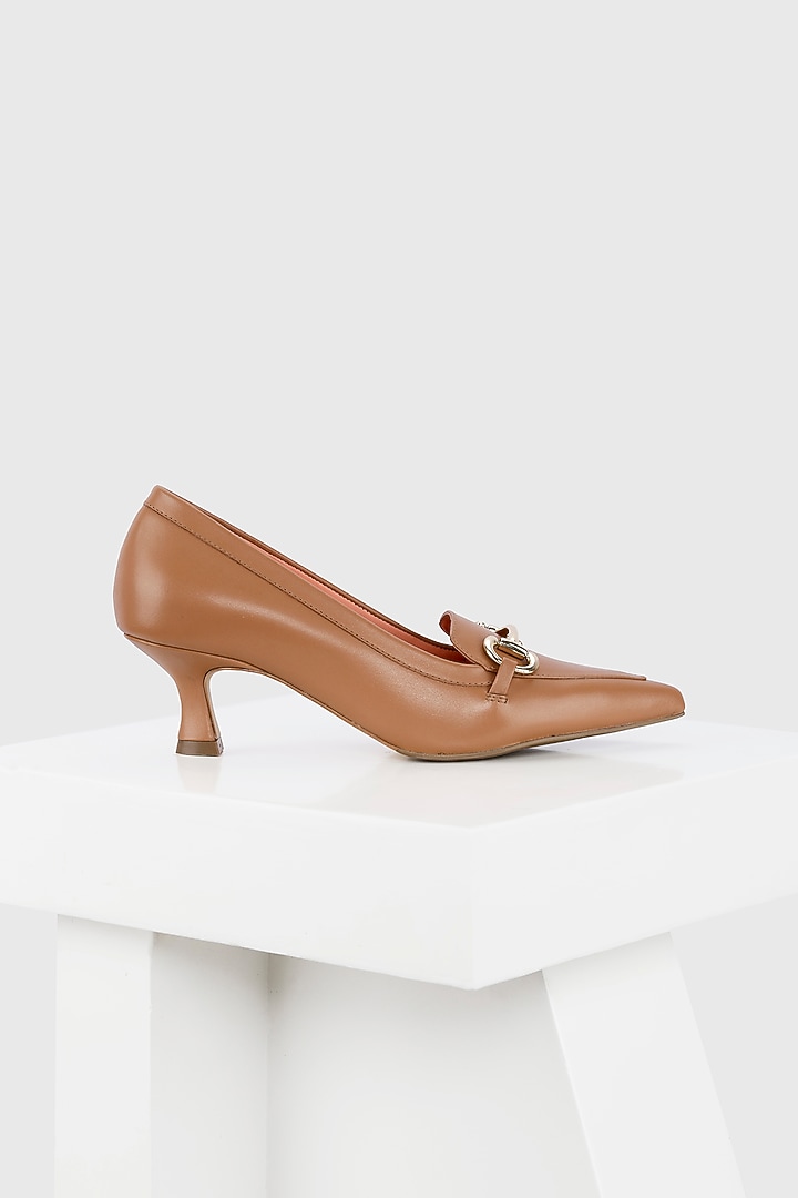 Tan Genuine Leather Mid Heel Court Shoes by Oroh at Pernia's Pop Up Shop