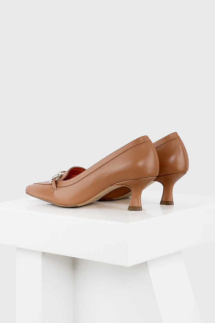 Tan Genuine Leather Mid Heel Court Shoes by Oroh at Pernia's Pop Up Shop