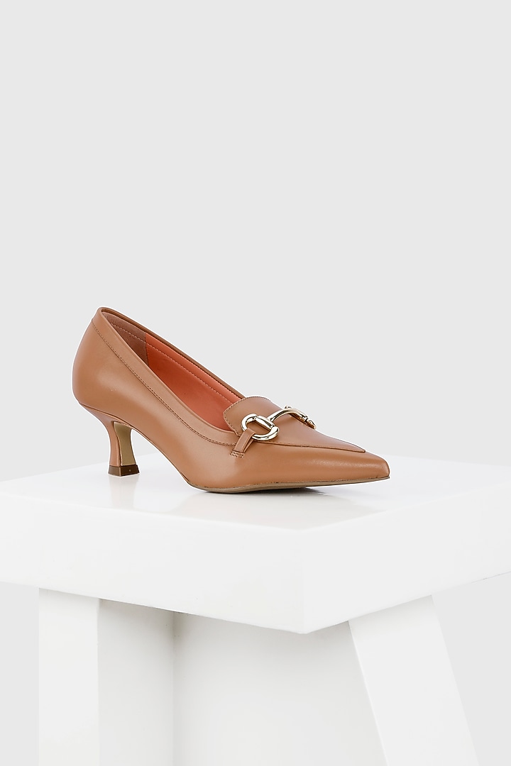 Tan Genuine Leather Mid Heel Court Shoes by Oroh at Pernia's Pop Up Shop
