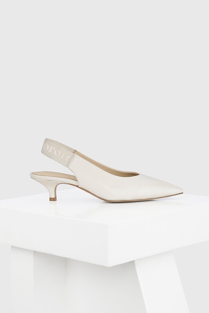 White Genuine Leather Slingback Pumps by Oroh at Pernia's Pop Up Shop
