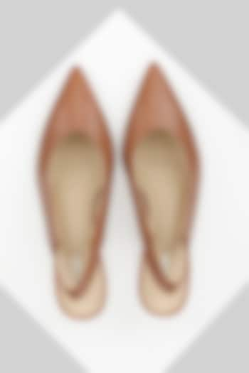 Tan Genuine Leather Slingback Pumps by Oroh at Pernia's Pop Up Shop