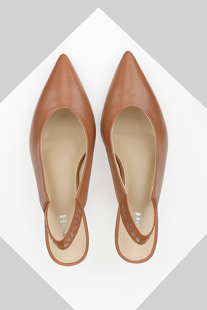 Tan Genuine Leather Slingback Pumps by Oroh at Pernia's Pop Up Shop