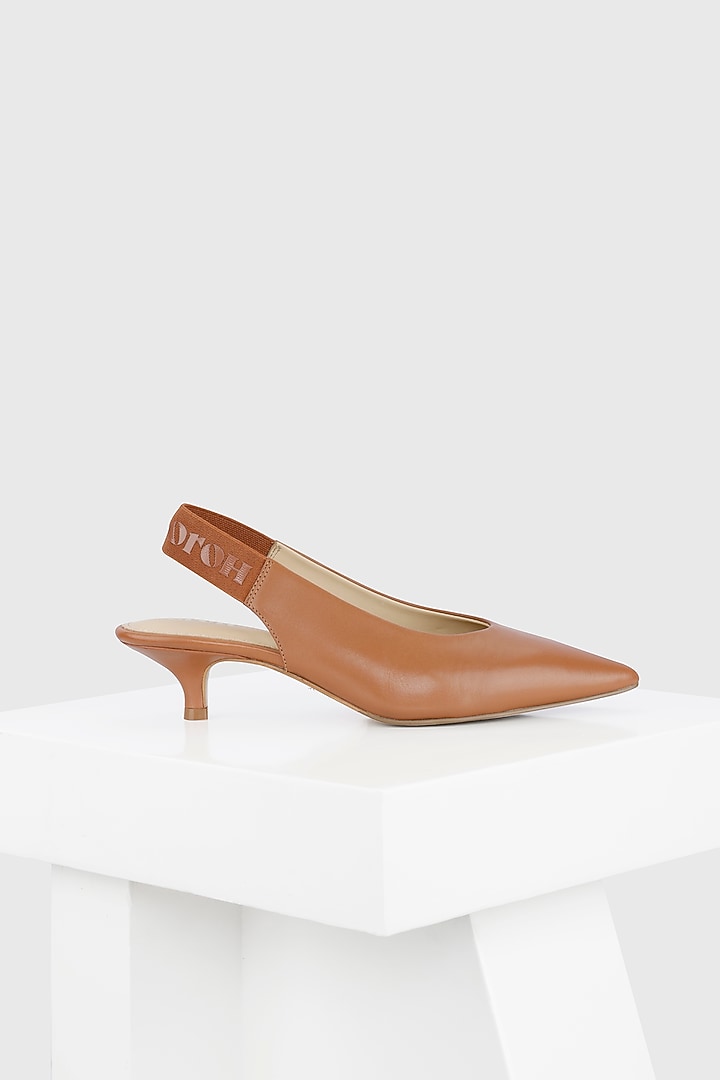 Tan Genuine Leather Slingback Pumps by Oroh at Pernia's Pop Up Shop