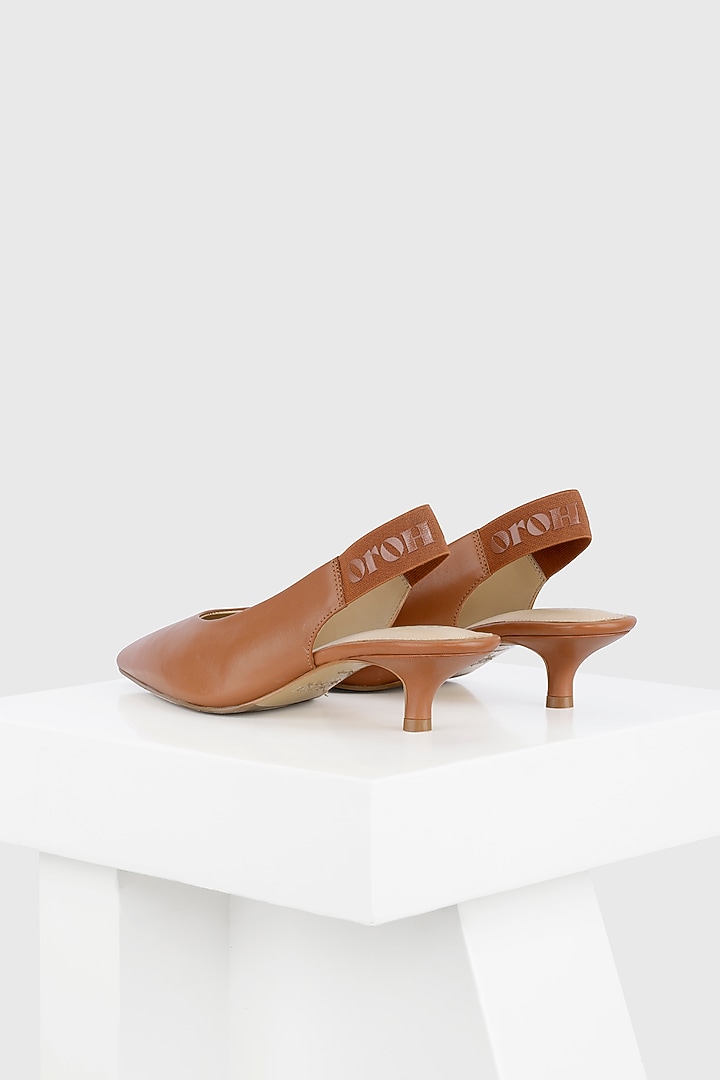 Tan Genuine Leather Slingback Pumps by Oroh at Pernia's Pop Up Shop