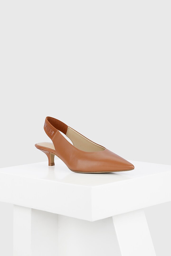 Tan Genuine Leather Slingback Pumps by Oroh at Pernia's Pop Up Shop