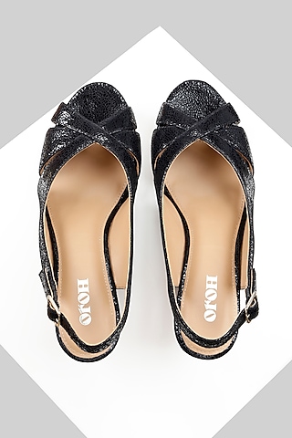 Black Genuine Leather Wedges by Oroh