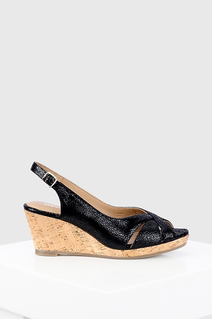 Black Genuine Leather Wedges by Oroh at Pernia's Pop Up Shop