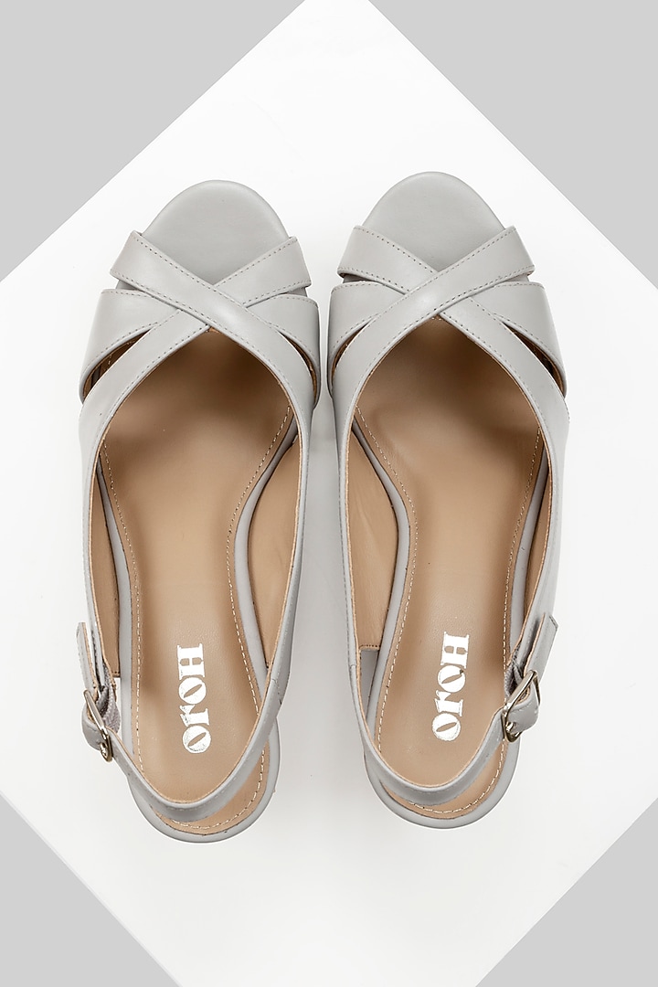 Grey Genuine Leather Wedges by Oroh at Pernia's Pop Up Shop