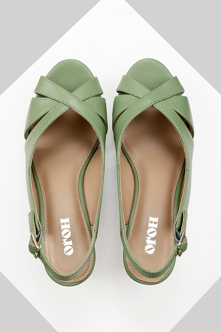 Green Genuine Leather Wedges by Oroh at Pernia's Pop Up Shop
