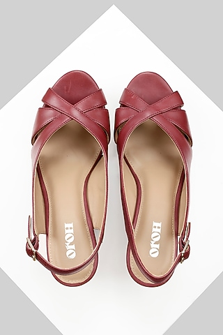 Maroon Genuine Leather Wedges by Oroh