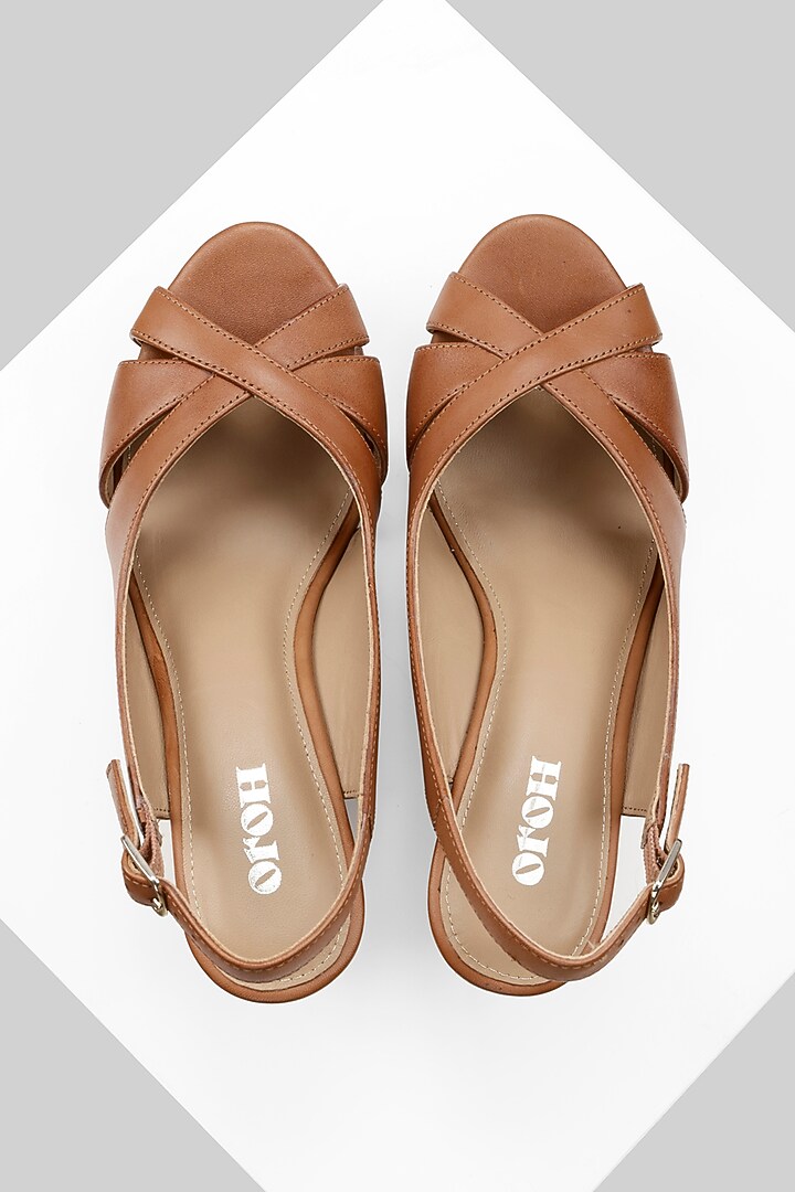 Tan Genuine Leather Wedges by Oroh at Pernia's Pop Up Shop