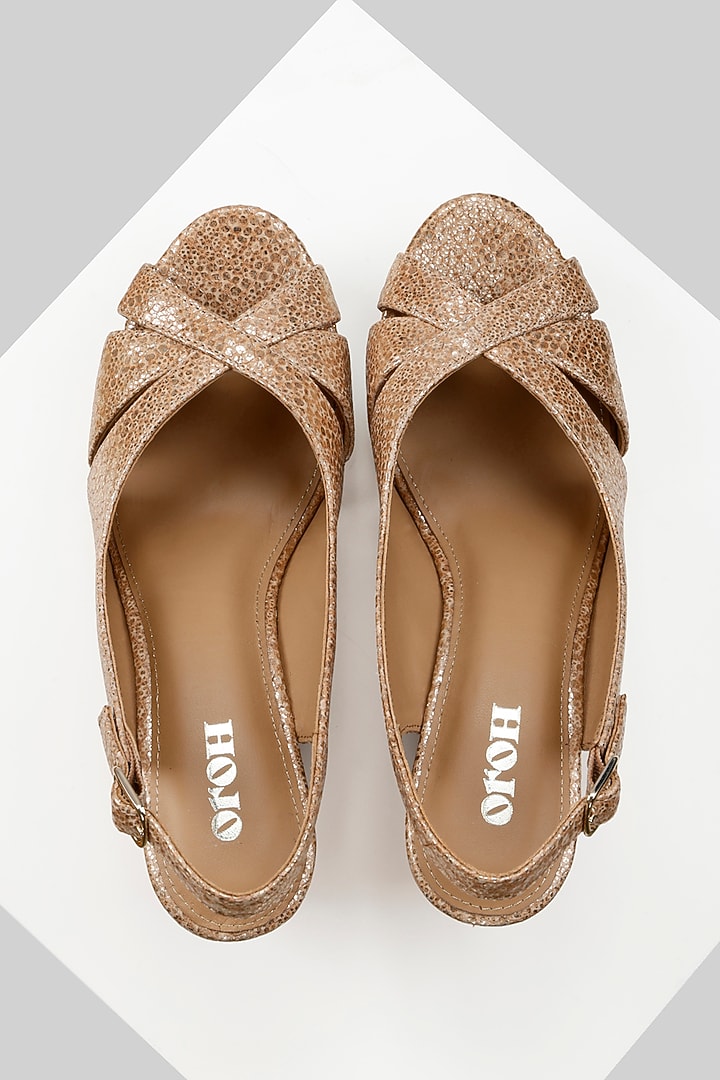 Gold Genuine Leather Wedges by Oroh at Pernia's Pop Up Shop