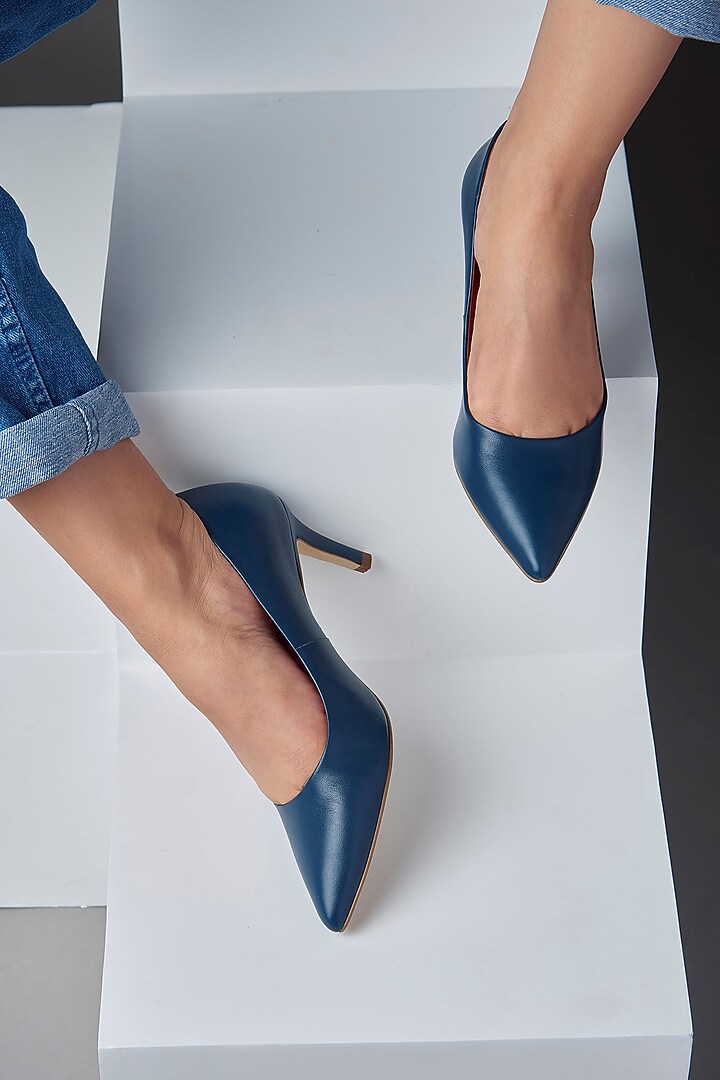 Blue Genuine Leather Pump Heels by Oroh at Pernia's Pop Up Shop