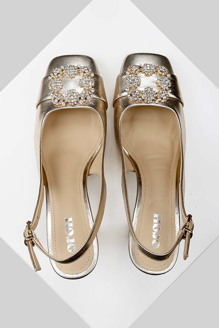 Gold Genuine Leather Square-Toe Heels by Oroh at Pernia's Pop Up Shop