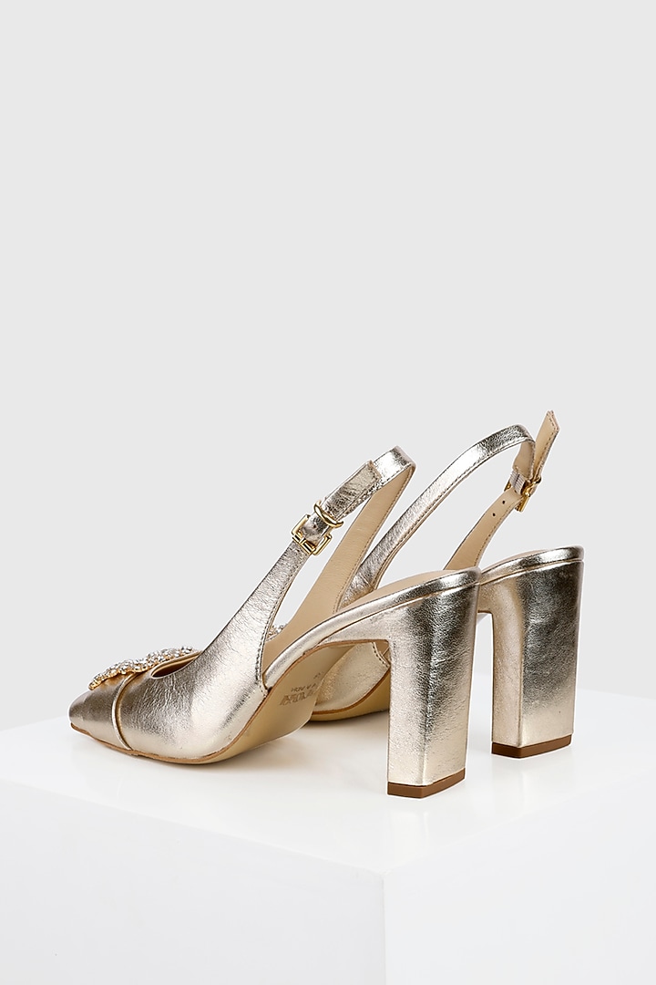 Gold Genuine Leather Square-Toe Heels by Oroh at Pernia's Pop Up Shop