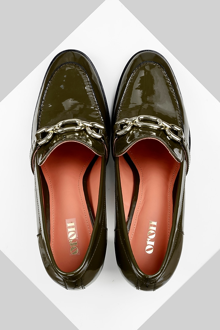 Green Genuine Leather Block Heels by Oroh at Pernia's Pop Up Shop