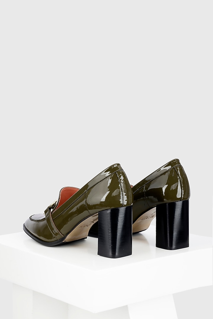 Green Genuine Leather Block Heels by Oroh at Pernia's Pop Up Shop