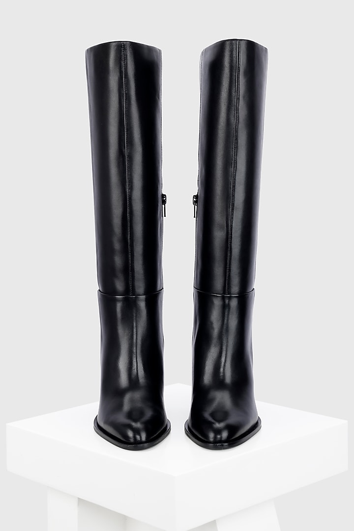 Black Genuine Leather Long Boots by Oroh at Pernia's Pop Up Shop