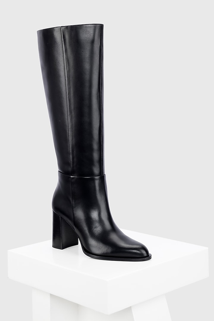 Black Genuine Leather Long Boots by Oroh at Pernia's Pop Up Shop