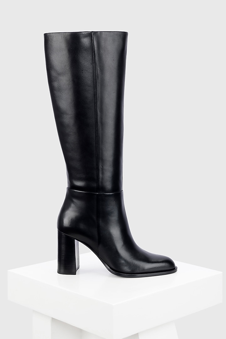 Black Genuine Leather Long Boots by Oroh at Pernia's Pop Up Shop