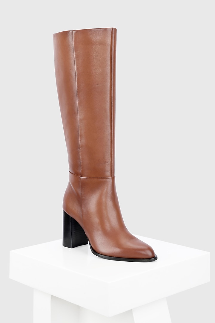Tan Genuine Leather Long Boots by Oroh at Pernia's Pop Up Shop