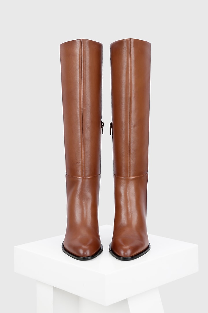 Tan Genuine Leather Long Boots by Oroh at Pernia's Pop Up Shop