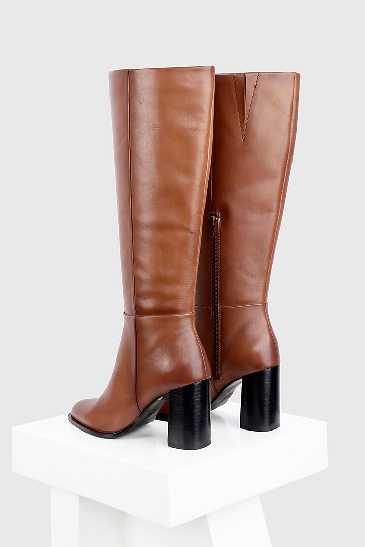 Tan Genuine Leather Long Boots by Oroh at Pernia's Pop Up Shop