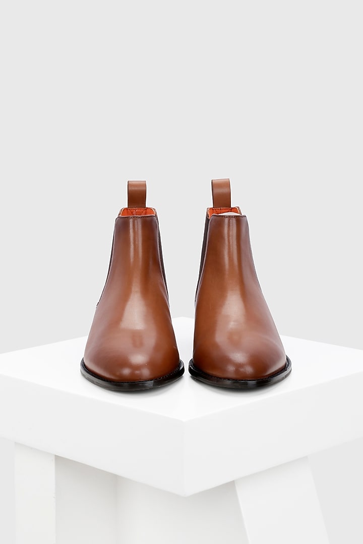 Tan Genuine Leather Chelsea Boots by Oroh at Pernia's Pop Up Shop
