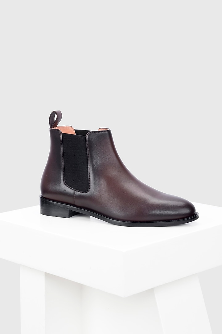 Maroon Genuine Leather Chelsea Boots by Oroh at Pernia's Pop Up Shop