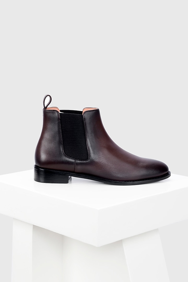 Maroon Genuine Leather Chelsea Boots by Oroh at Pernia's Pop Up Shop