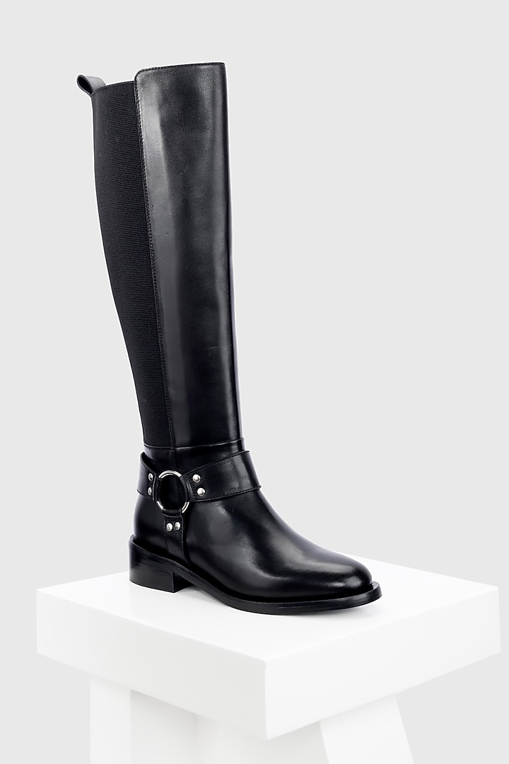 Black Genuine Leather Long Boots by Oroh at Pernia's Pop Up Shop