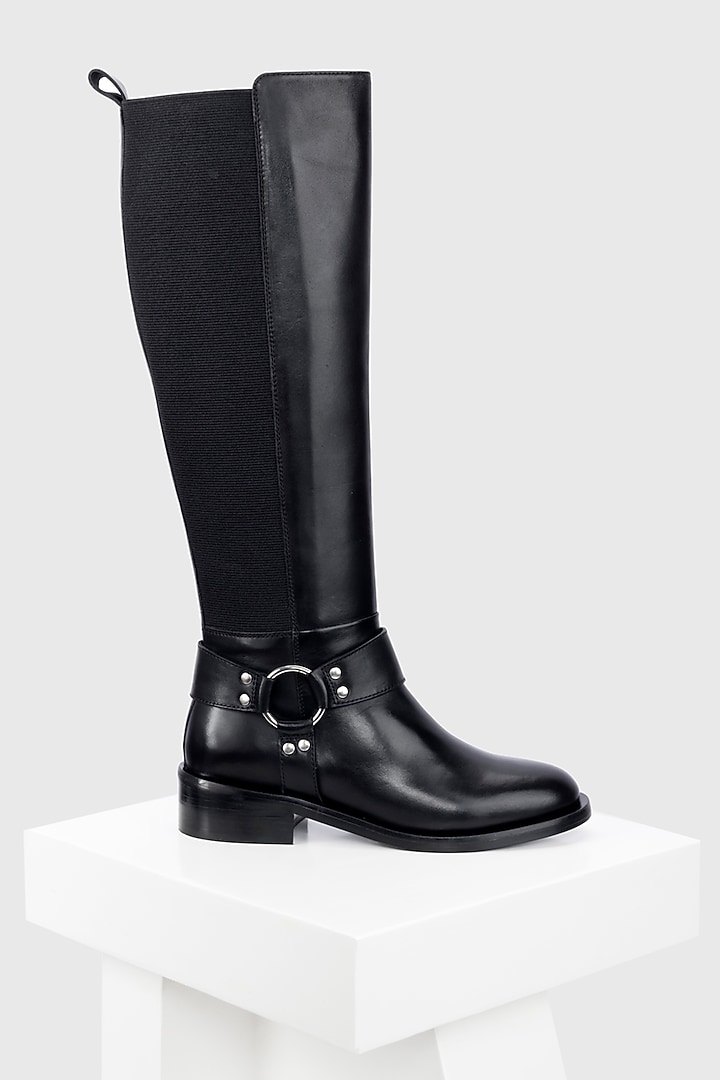 Black Genuine Leather Long Boots by Oroh at Pernia's Pop Up Shop