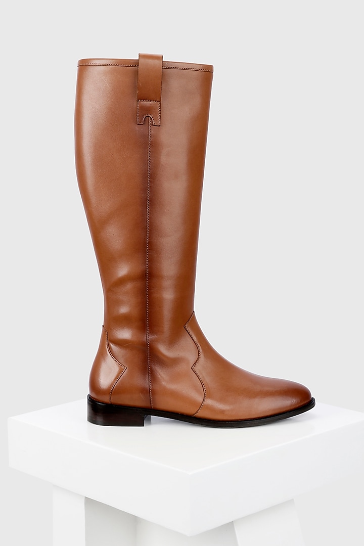 Tan Genuine Leather Long Boots by Oroh at Pernia's Pop Up