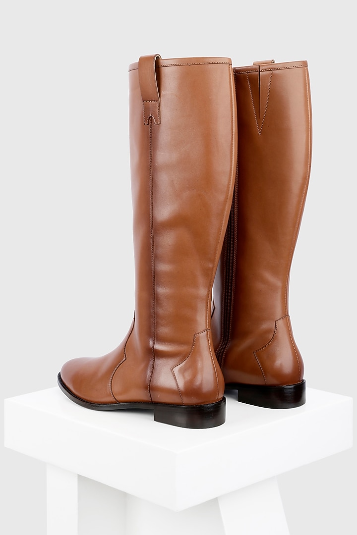 Tan Genuine Leather Long Boots by Oroh at Pernia's Pop Up Shop